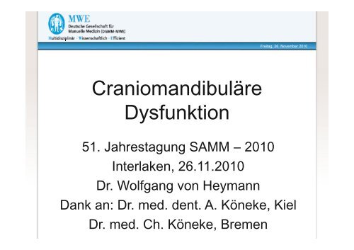 CraniomandibulÃ¤re Dysfunktion - bei der SAMM