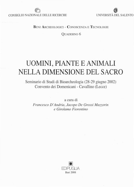 UOMINI, PIANTE E ANIMALI NELLA DIMENSIONE DEL SACRO