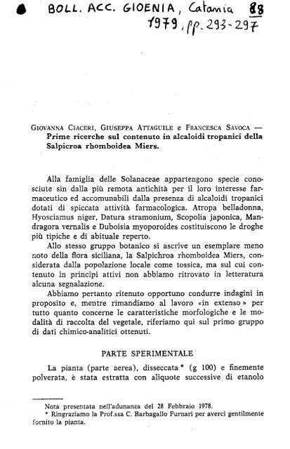 Prime ricerche sul contenuto in alcaloidi tropanici della Salpicroa ...