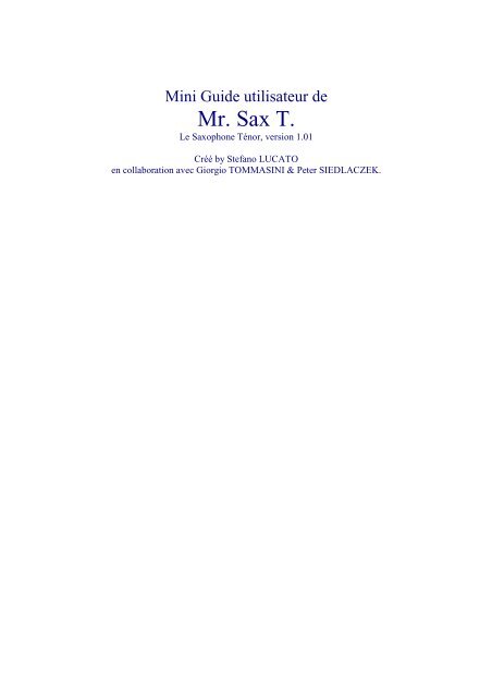 Guide utilisateur de Mr. Sax T., Le Saxophone ... - Sample Modeling