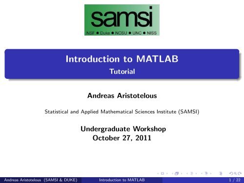 Introduction To Matlab Tutorial Samsi