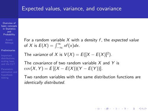 Overview of basic concepts in Statistics and Probability - SAMSI