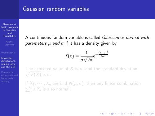 Overview of basic concepts in Statistics and Probability - SAMSI