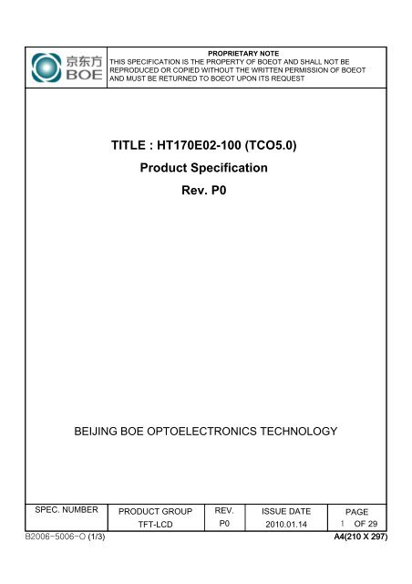 TITLE : HT170E02-100 (TCO5.0) Product Specification Rev. P0