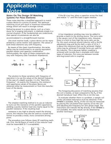 The Design of Matching Systems For Piezo Elements - Airmar ...