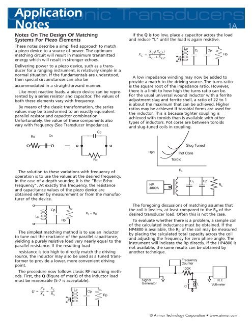 The Design of Matching Systems For Piezo Elements - Airmar ...