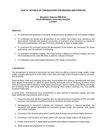 PHYSICS OF TRANSDUCERS FOR IMAGING AND DOPPLER ...