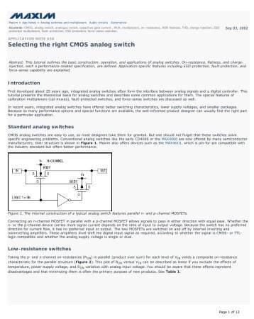 Selecting the right CMOS analog switch - AN638