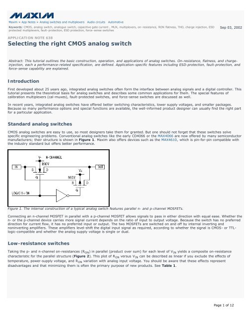 Selecting the right CMOS analog switch - AN638