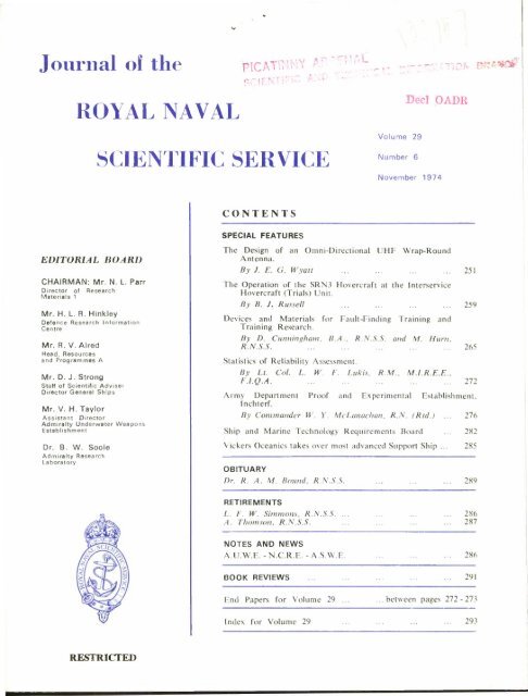 Journal of the Royal Naval Scientific Service. Volume 29, Number 6 ...