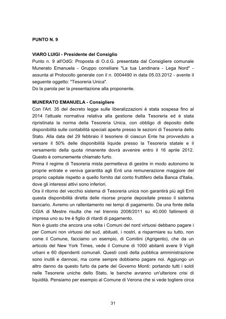 consiglio comunale del 30 marzo 2012 - Comune di Lendinara