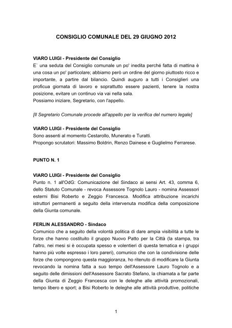 Verbale Consiglio Comunale del 29 guigno 2012 - Comune di ...