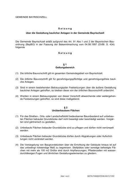 Gestaltungssatzung - Gemeinde Bayrischzell