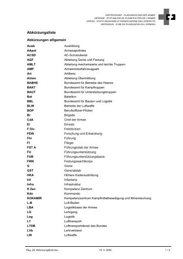 AbkÃ¼rzungsliste - Schweizer Armee