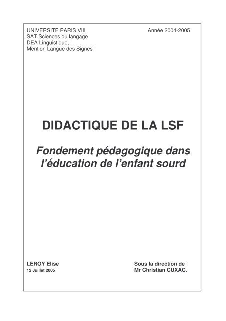 Didactique De La Lsf Cultura Sorda