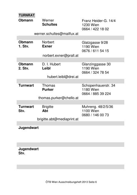 Allgemeine Wettkampfbestimmungen, Meldung 14, 15 ... - ÃTB Wien