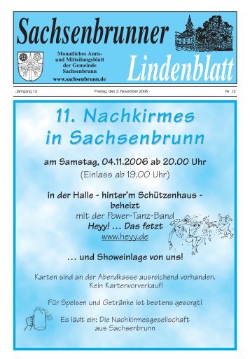 11. Nachkirmes in Sachsenbrunn am Samstag, 04.11.2006 ab 20.00 ...