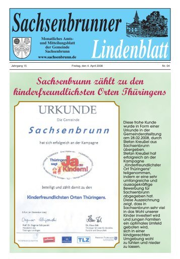 Sachsenbrunn zÃ¤hlt zu den kinderfreundlichsten Orten ThÃ¼ringens