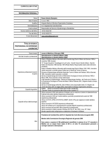 curriculum vitae informazioni personali titoli di studio e professionali ...