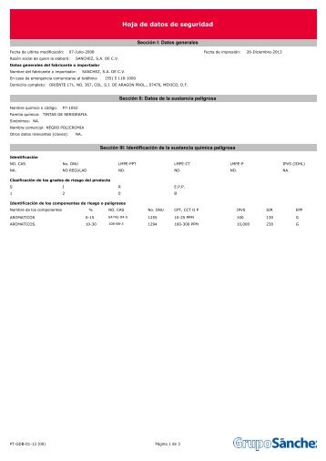 Hoja de datos de seguridad - SÃ¡nchez