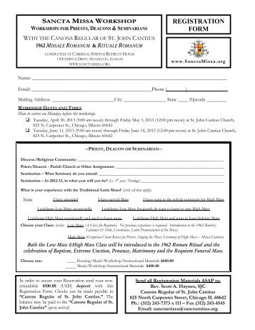 registration form sancta missa workshop - SanctaMissa.org