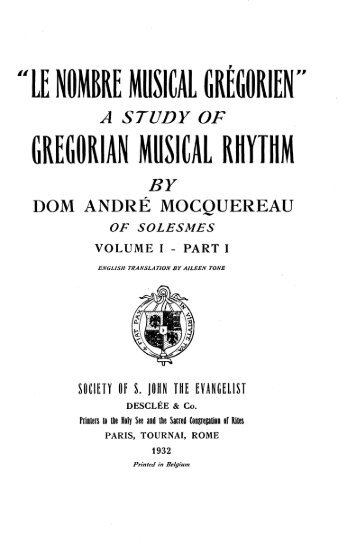 Le Nombre Musical Gregorien - Church Music Association of America