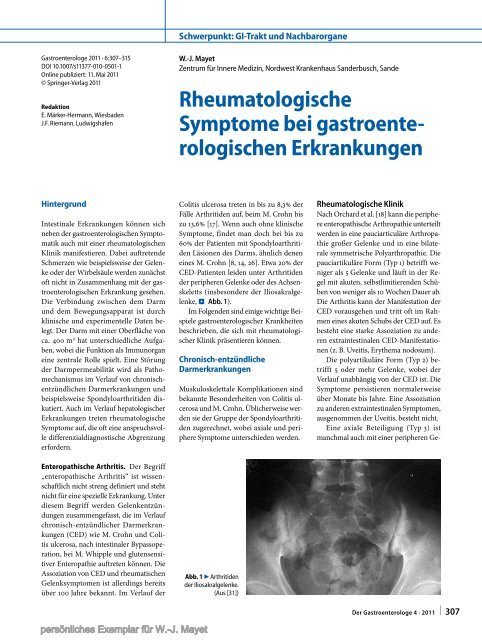 Rheumatologische Symptome bei gastroenterologischen ...