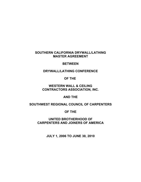 Southern California Drywall Lathing Master Agreement Between