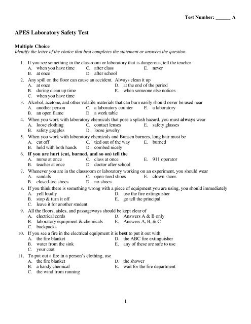 APES Laboratory Safety Test