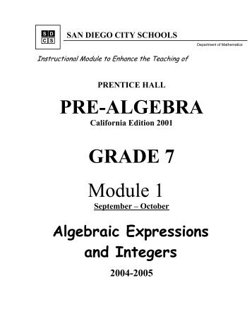 PRE-ALGEBRA GRADE 7 Module 1 - San Diego City Schools