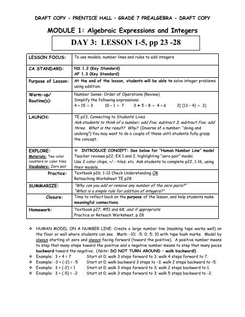 PRE-ALGEBRA GRADE 7 Module 1 - San Diego City Schools