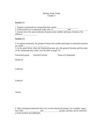 Biology Study Guide Chapter 3 Section 3.1 1. Organic compounds ...