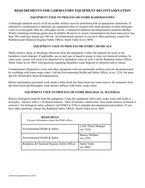 Laboratory Equipment Decontamination Pdf University Of San