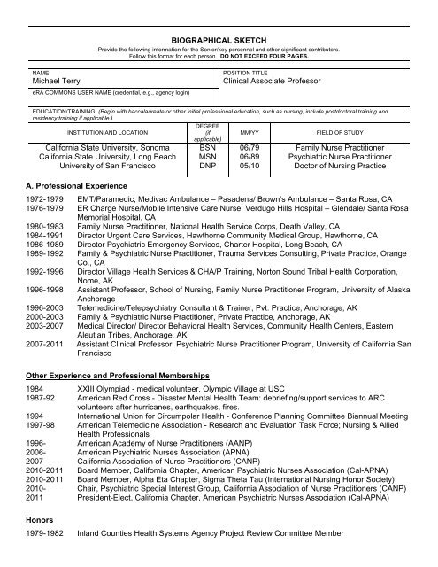 Biographical Sketch Format Page - Biomedical Engineering