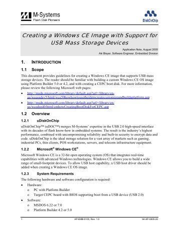 Creating a Windows CE Image with Support for USB Mass ... - SanDisk