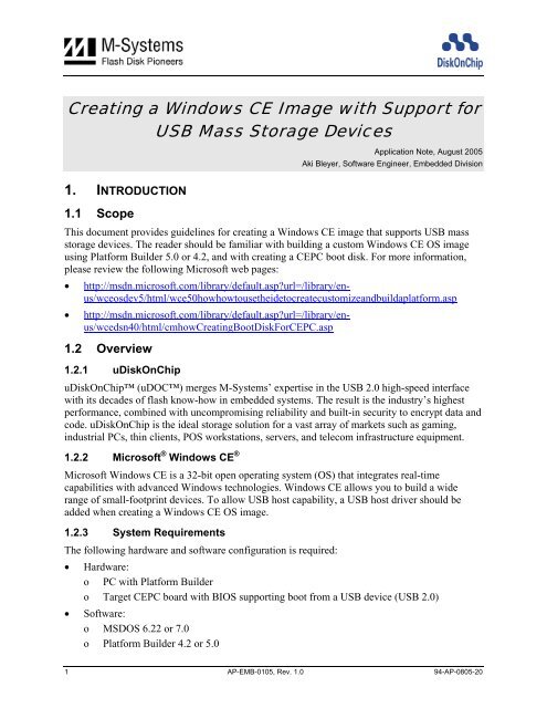 Creating a Windows CE Image with Support for USB Mass ... - SanDisk