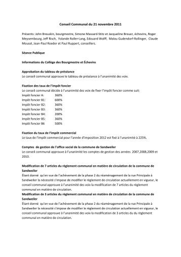 Conseil Communal du 21 novembre 2011 - Sandweiler