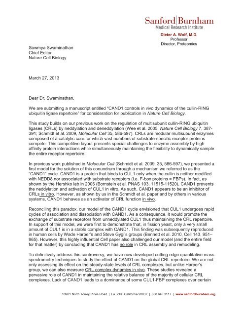 letter - Sanford-Burnham Medical Research Institute