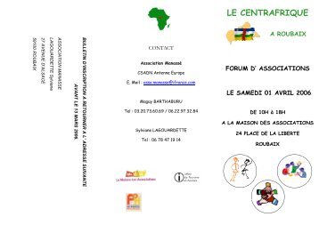 Le Centrafrique Ã  Roubaix. Forum d'Associations, Avril ... - Sangonet