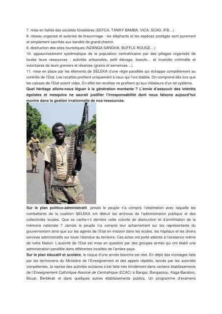 Dossier de la crise humanitaire en Centrafrique et la ... - Sangonet