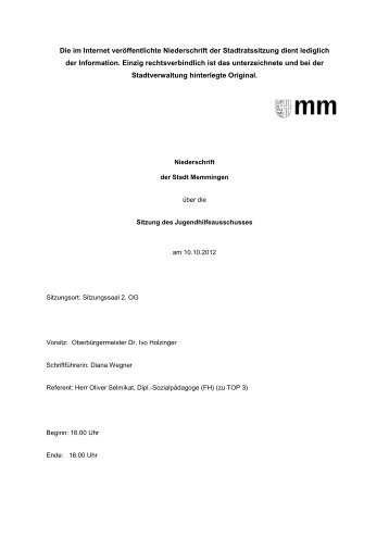 Niederschrift - Stadt Memmingen