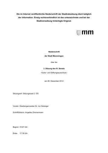Niederschrift - Stadt Memmingen