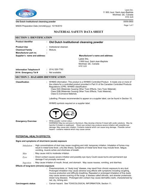 MATERIAL SAFETY DATA SHEET - Groupe Sani Marc