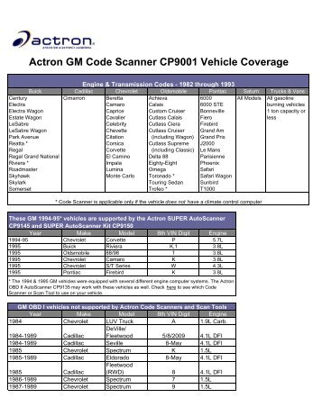 GM Code Scanner Application Guide - Actron