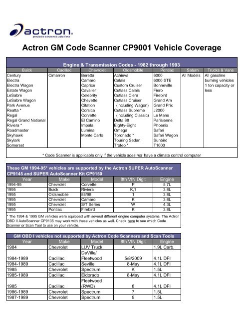 GM Code Scanner Application Guide - Actron