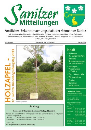 Sanitzer Mitteilungen Juni 2013 Amtliches Bekanntmachungsblatt
