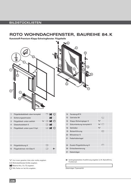 oder Bildstückliste Roto Fenster Baureihe 84. K - Diller Gmbh