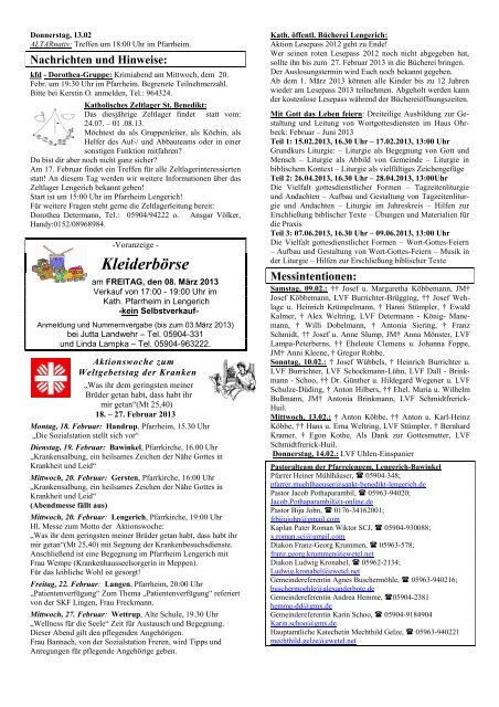 Pfarrblatt Nr. 05 Sonntag, 10. Februar 2013 - St. Benedikt Lengerich