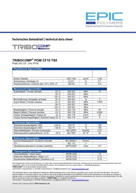 TRIBOCOMP POM CF10 TS0 - Epic Polymers