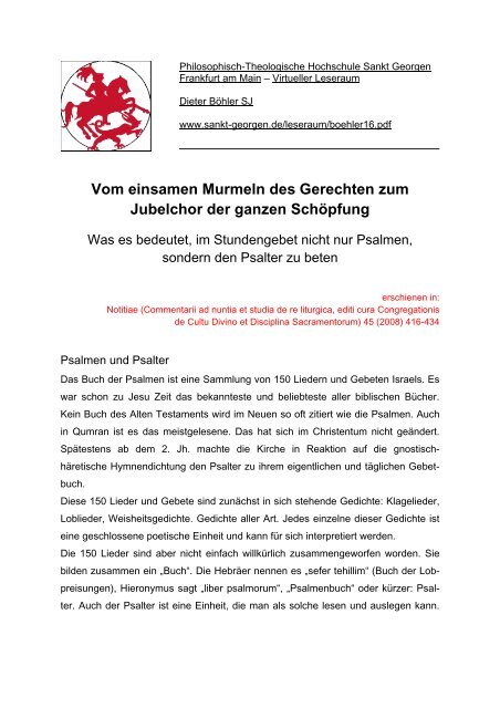 Vom einsamen Murmeln des Gerechten zum Jubelchor der ganzen ...